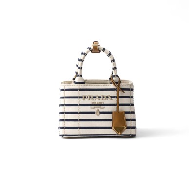 PRADA JARDINIÈRE STRIPED COTTON CANVAS MINI BAG 1BA038 (22*15*13cm)
